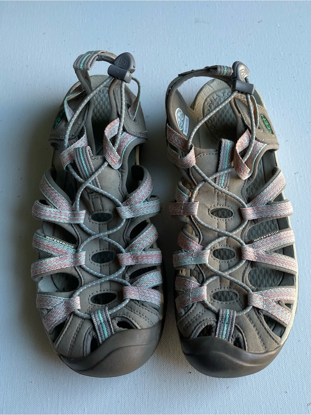 KEEN Women's Whisper Closed-Toe Waterproof Hiking Sandals – Gray/Teal/Pink